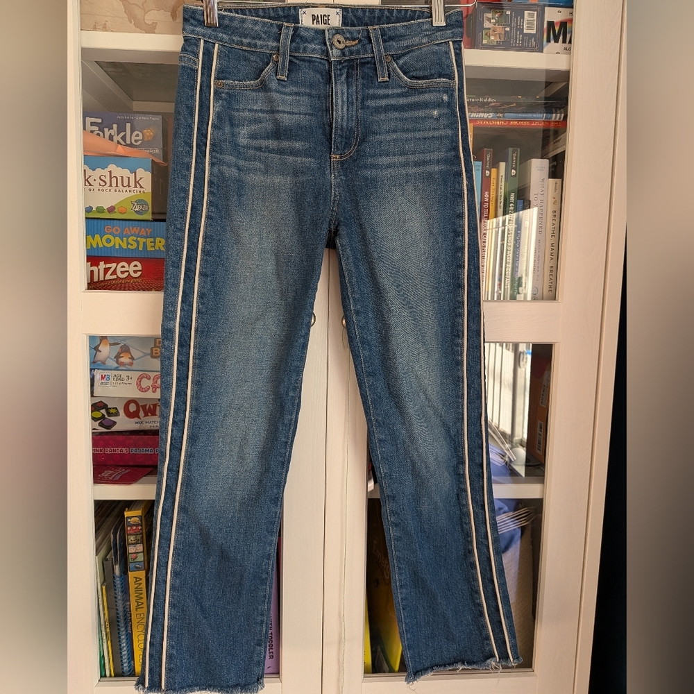 ​PAIGE Hoxton Straight Ankle Jeans - Side Stripe & Raw Hem - Size 26